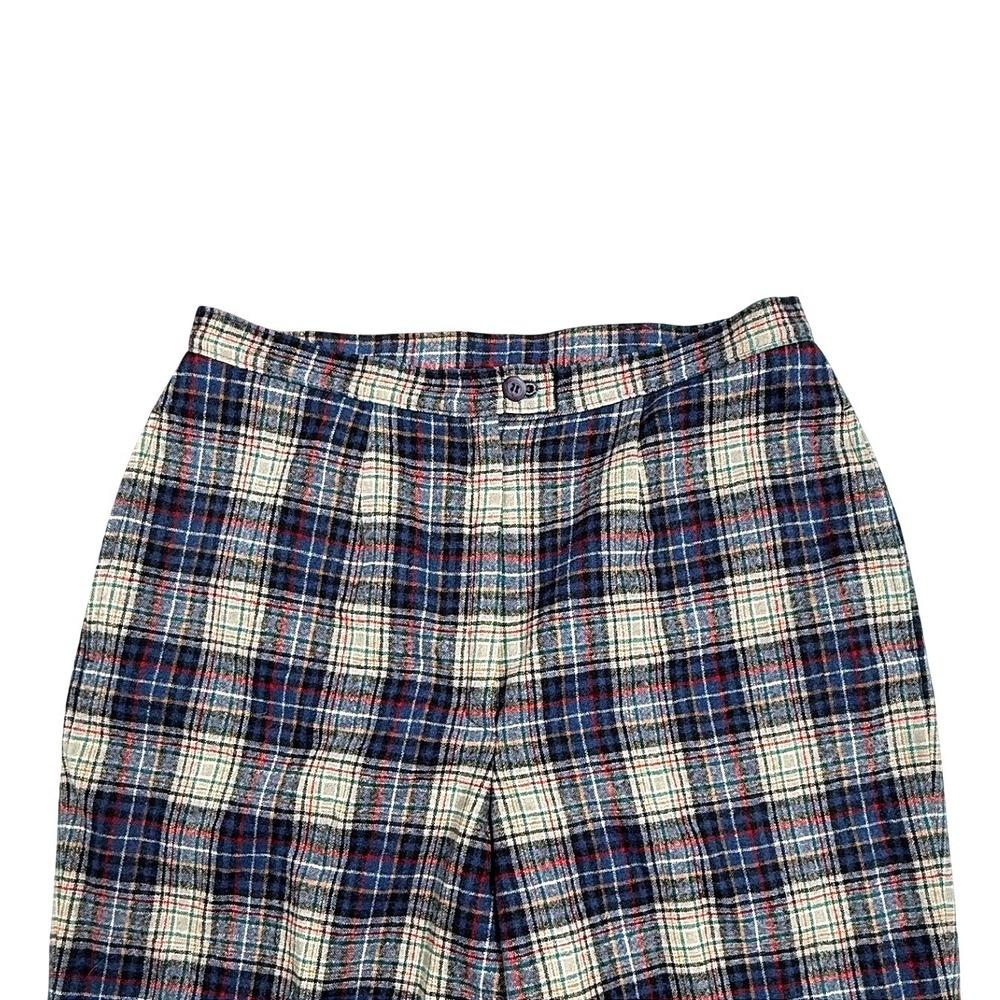 Vintage Pendleton Wool Plaid Trousers Blue Red Tartan Straight Leg Pants Size 14